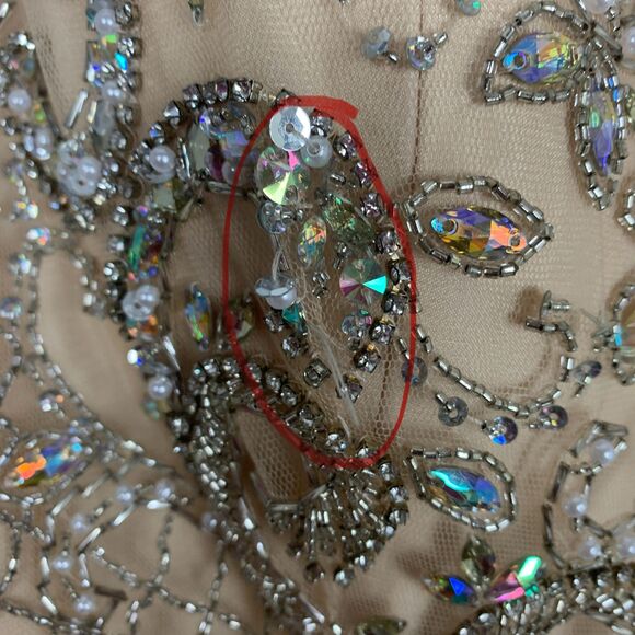 Zoey Grey Navy Skirt Champagne Beaded Bodice Evening Gown Size 18 Formal Gala - Picture 11 of 16